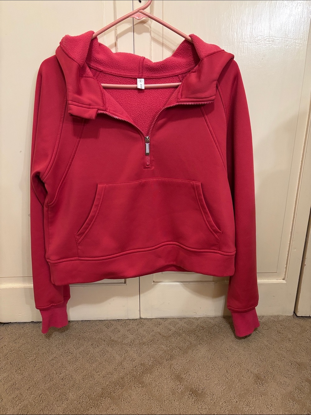 Women’s Hot Pink Half-Zip Hooded Scuba Style Pullover